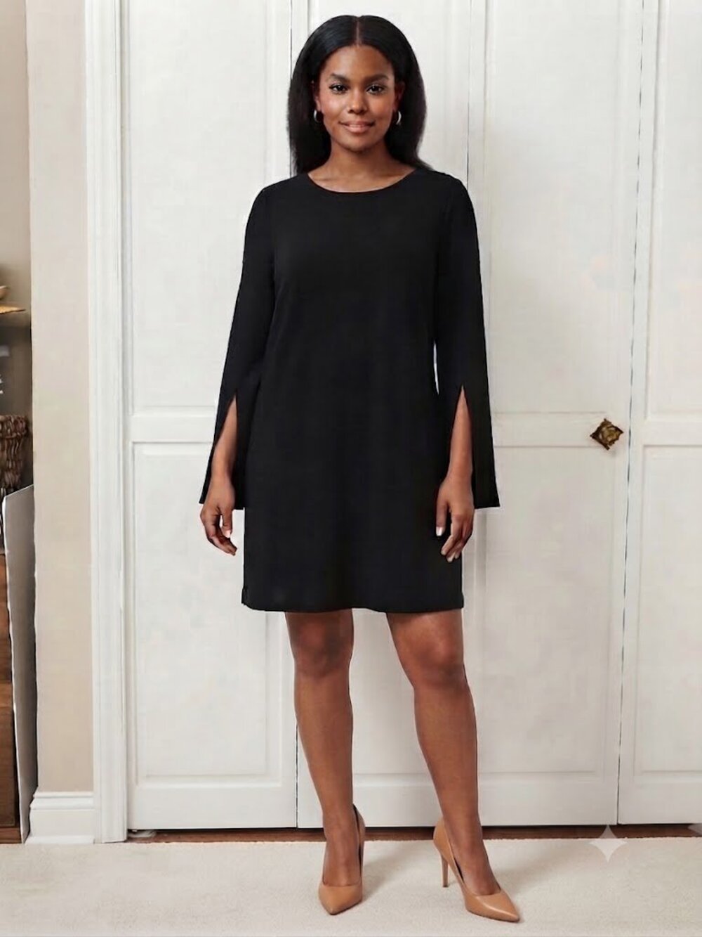 Little Black Dress Shift Dress Long Split Sleeve Size M